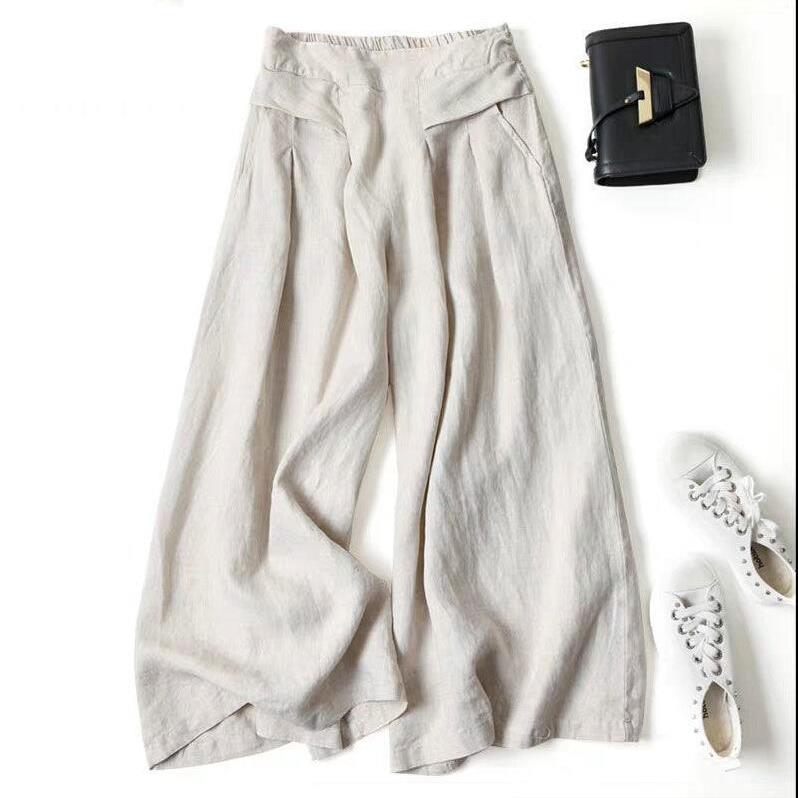Loose and drapey art cotton linen wide-leg skirt pants for
