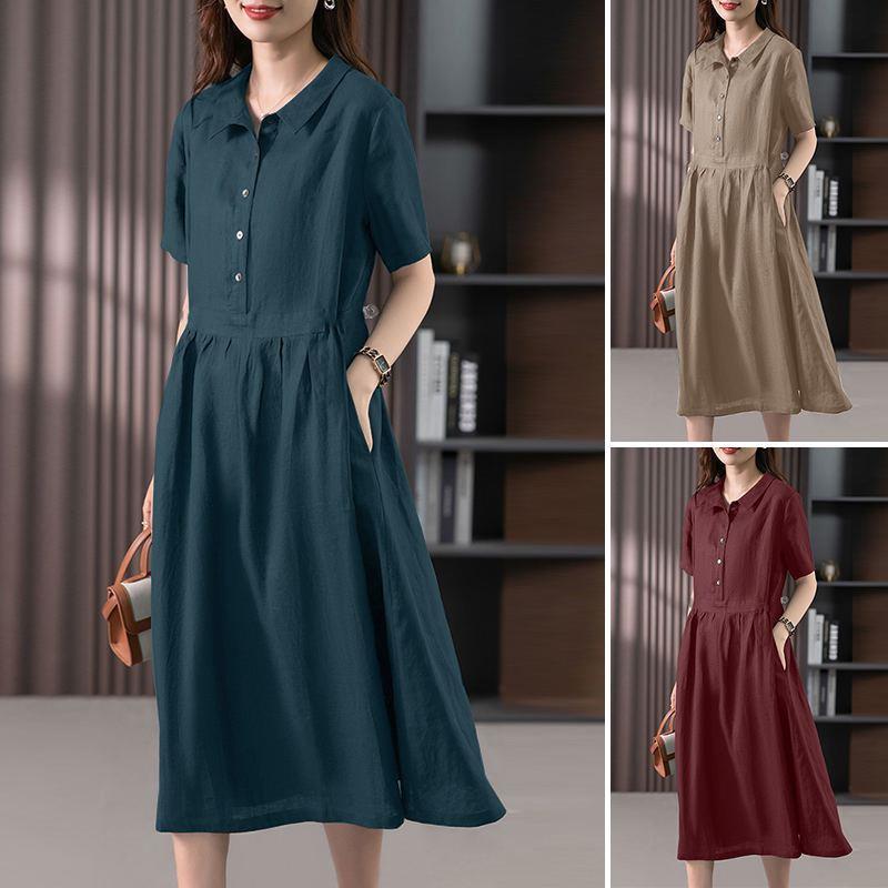 dress loose mid-length linen and cotton pocket collar shirt