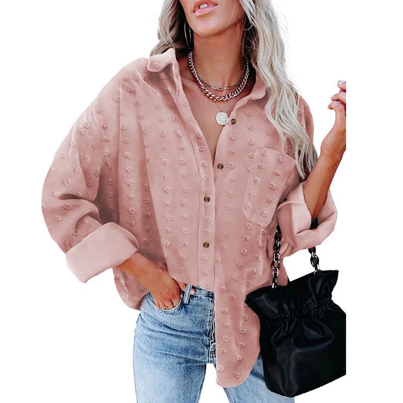 Button-up Color Clothing Jacquard Womens Top Long Shirt