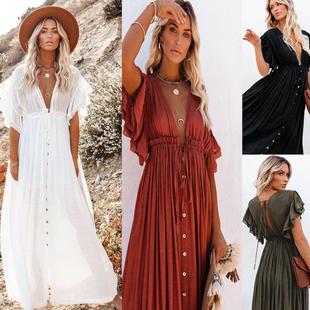 cloth bamboo sunscreen Beach waist long button drawstring