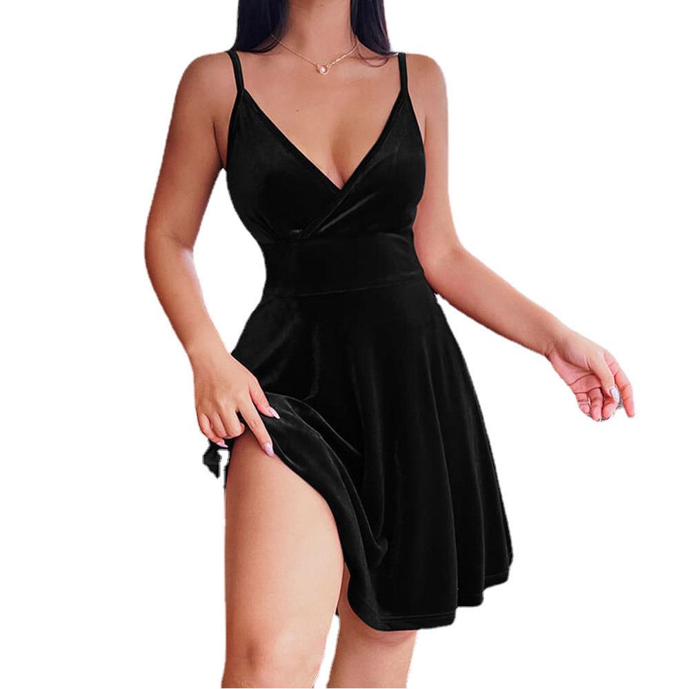Spring elegant sexy lady V-neck high skirt low evening cut
