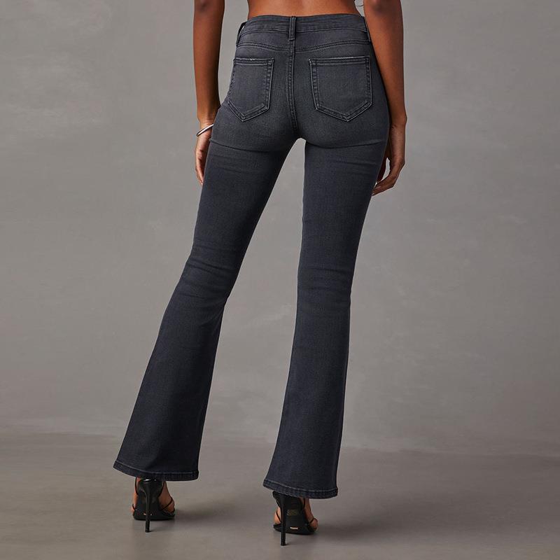 Washed high waist slim stretch flared jeans for women