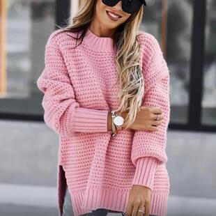 women solid tops streetwear slit color clothes hem neck