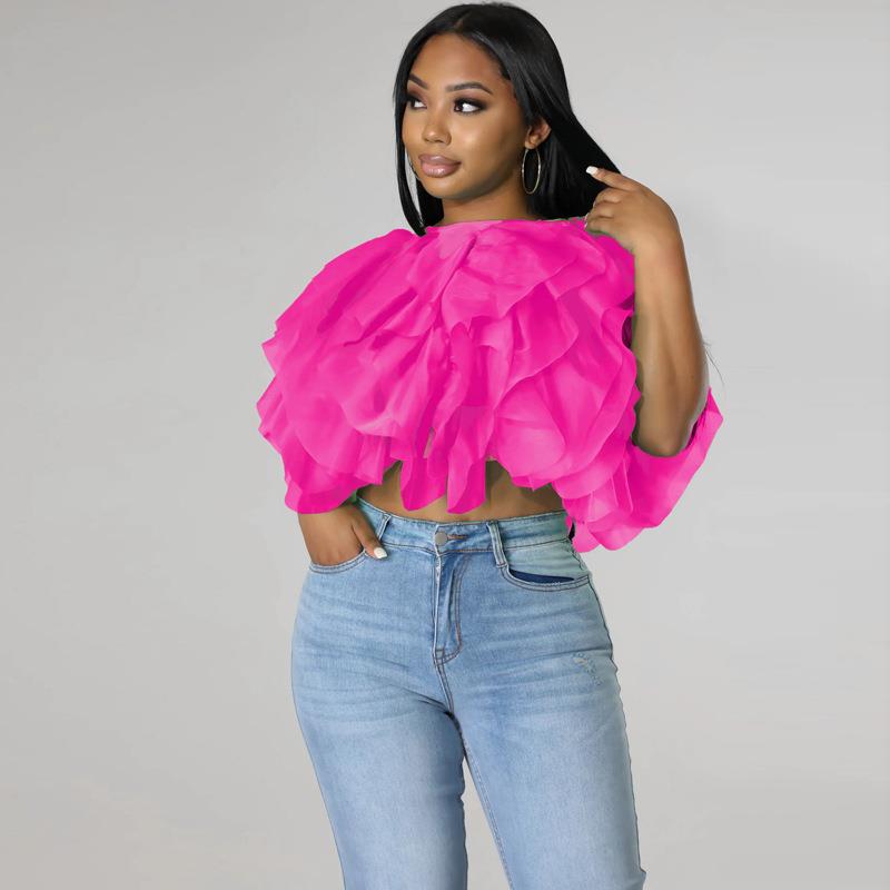 Layered fluffy crop petals sleeveless fashionable top