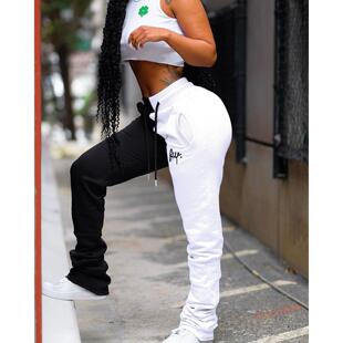 contrast color casual pattern womens trousers lace