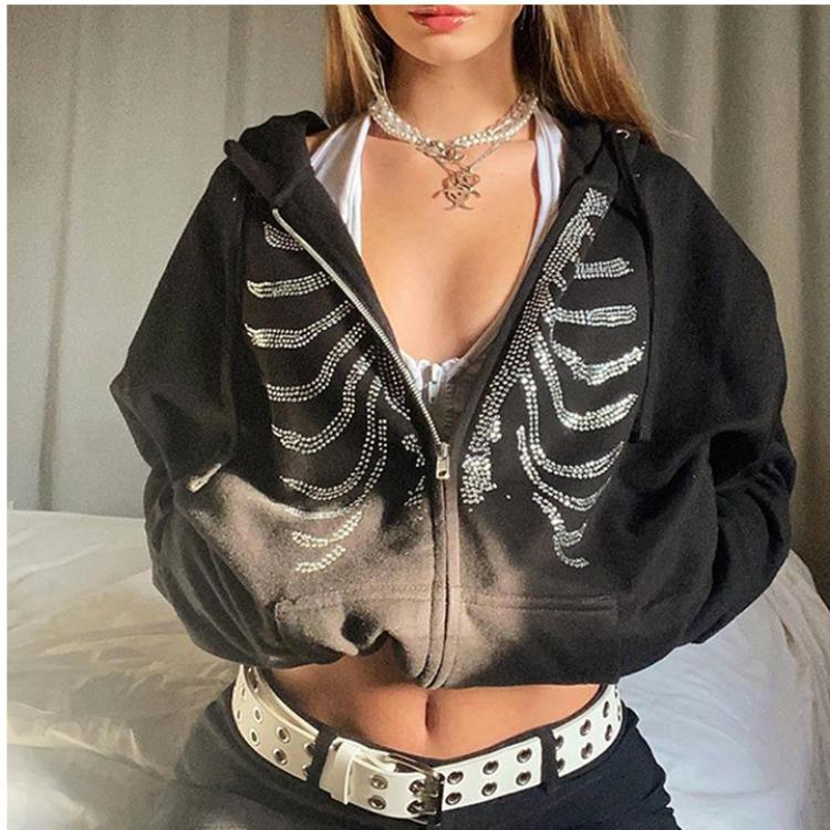 sweatshirt loose hooded zipper personalized diamond hot