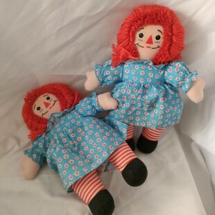 外贸胶脸Raggedy Ann安和安迪毛线红发娃娃毛绒玩具玩偶28cm绝版