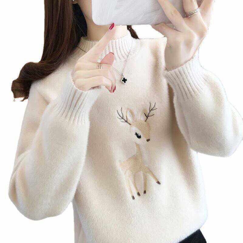 毛衣打底衫加厚女装半高领仿水貂绒冬款宽松时尚百搭爆款针织衫