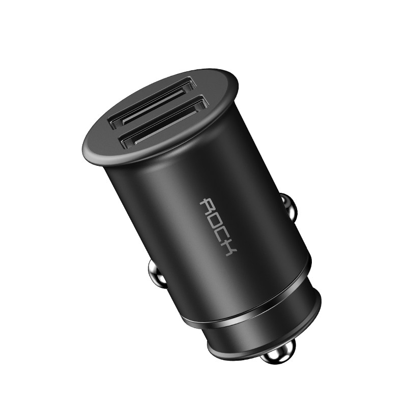 ROCK车载充电器手机车充一拖二USB点烟器插头多功能汽车4.8A快充