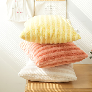 毛绒条纹高颜值双面沙发靠枕撸猫手感创意床头ins风抱枕