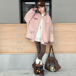 女童外套儿童秋冬装2025新款时髦夹棉粉色上衣大童炸街薄款夹克潮