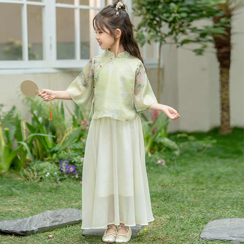 女童汉服夏装套装2026新款洋气夏季短袖连衣裙儿童国风新中式裙子