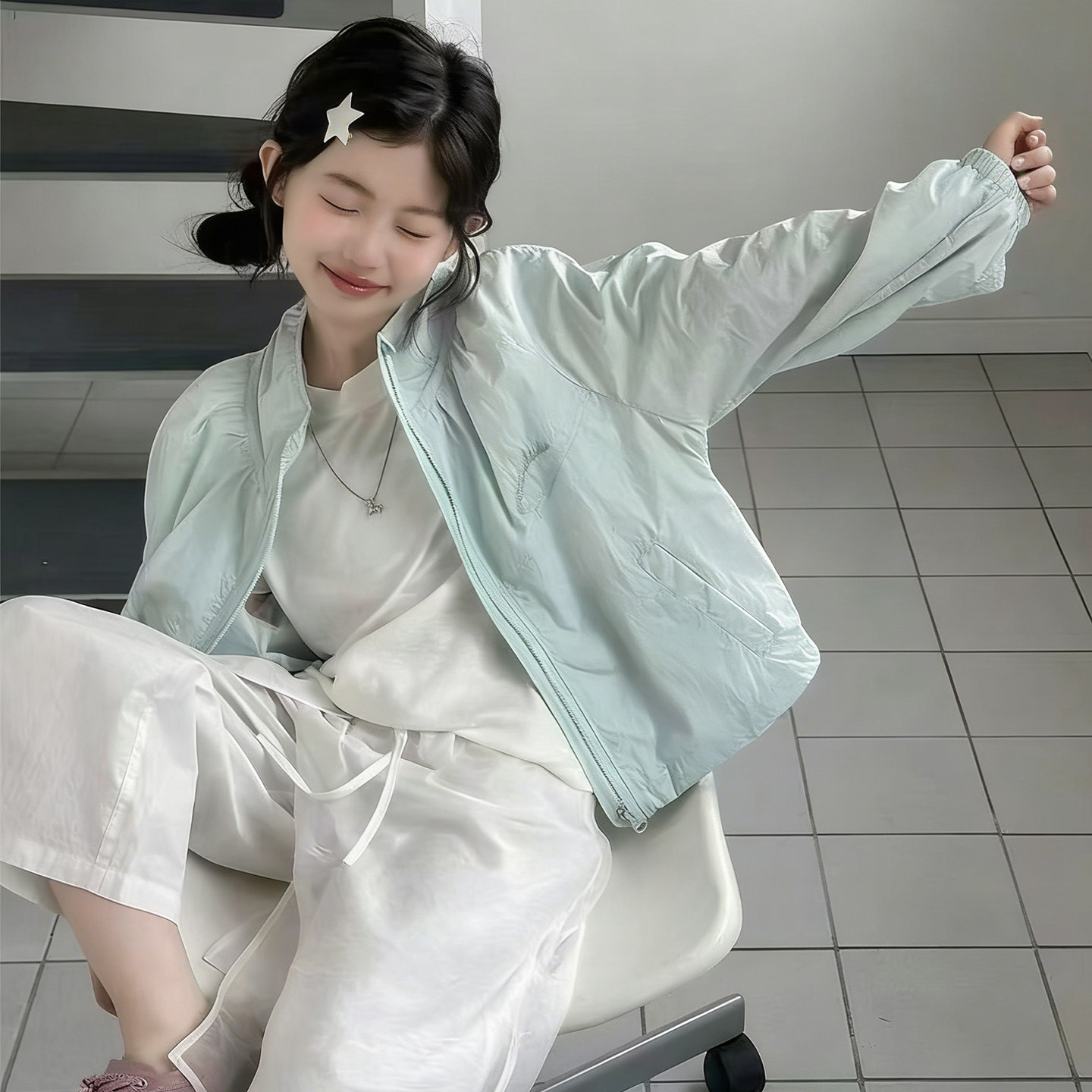 2026新款女童夏季薄荷绿立领防晒衣女大童宽松百搭防晒外套薄款潮图片