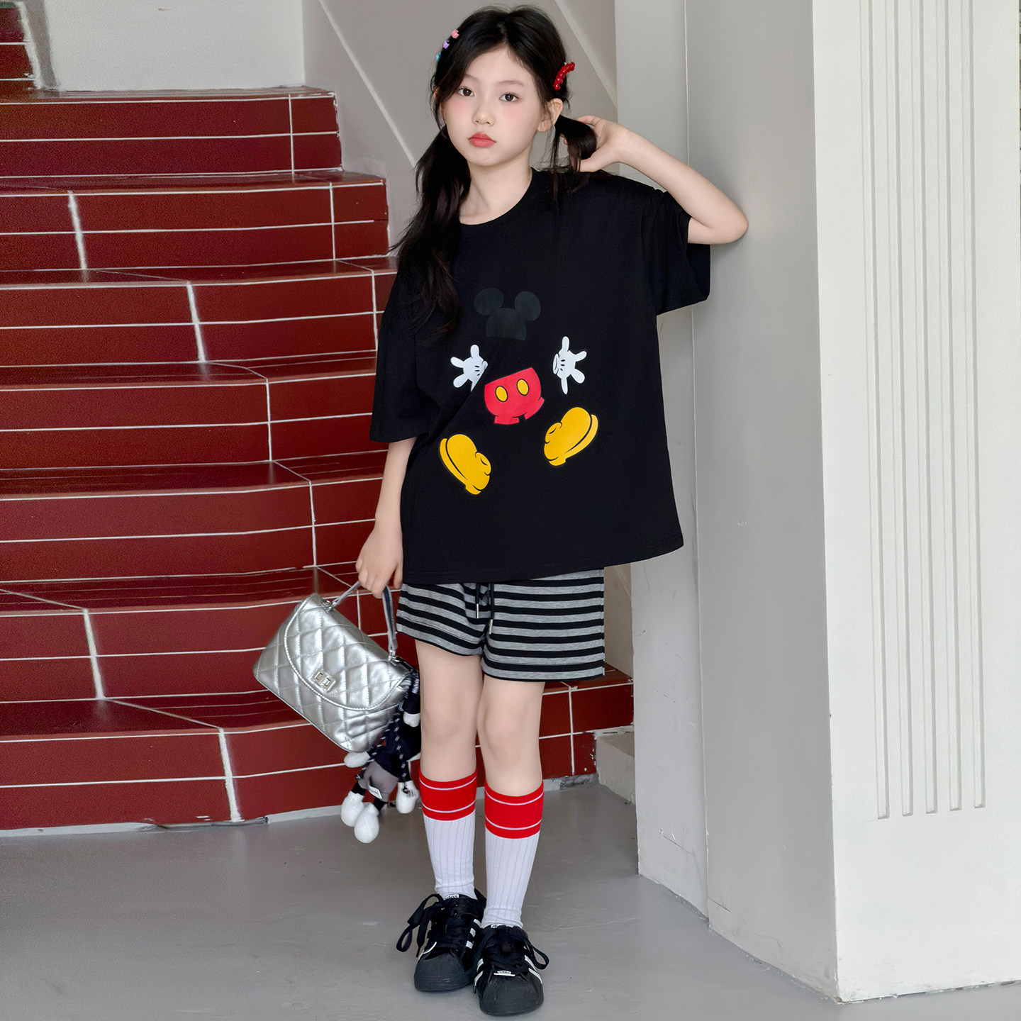 女童夏装套装2026新款儿童女孩宽松短袖T恤短裤休闲两件套潮12岁9