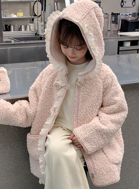 女童加绒外套秋冬款2025新款冬季儿童毛毛衣中长款女孩羊羔毛冬装