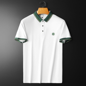 欧货高品质珠地棉2023夏季新款男士短袖POLO衫 9982-P75 黑 平铺图片