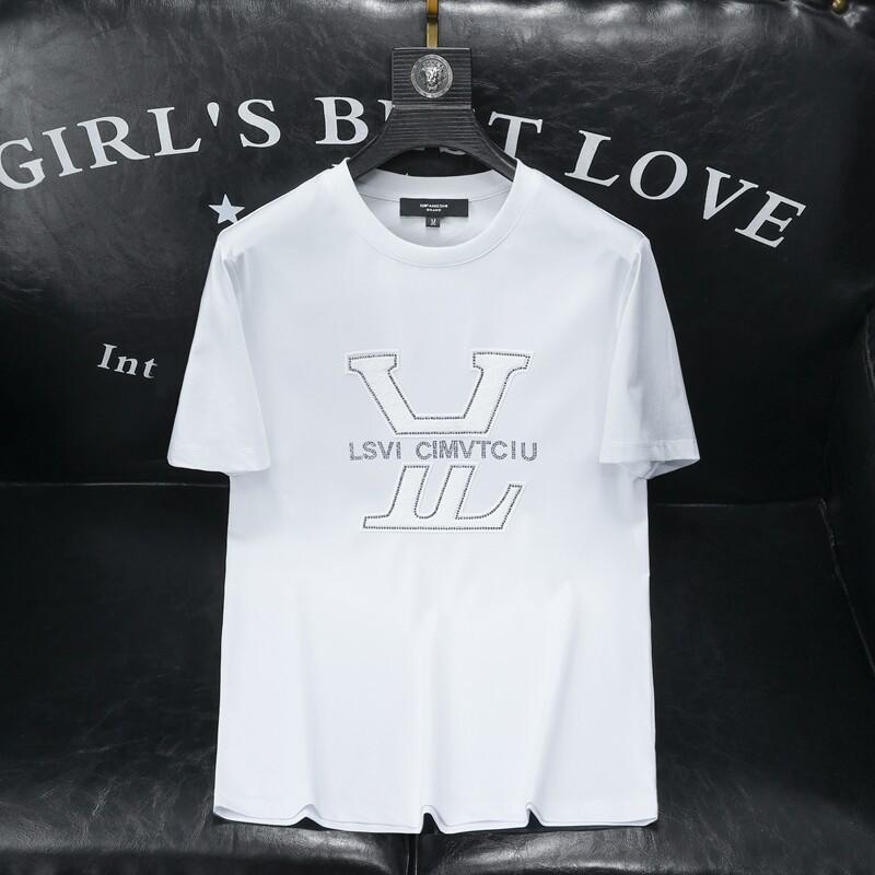 2024夏装新款丝光棉男士短袖t恤百搭高品质欧货25021-P85沙发白,男装T恤,钱塘6009(原3017)