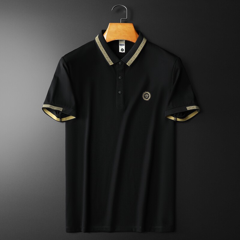 欧货高品质丝光棉2023夏季新款男士短袖POLO衫 5506-P75 黑 平铺图片