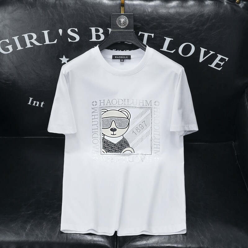 2024夏装新款丝光棉男士短袖t恤百搭高品质欧货8856-P70沙发黑,男装T恤,钱塘6009(原3017)
