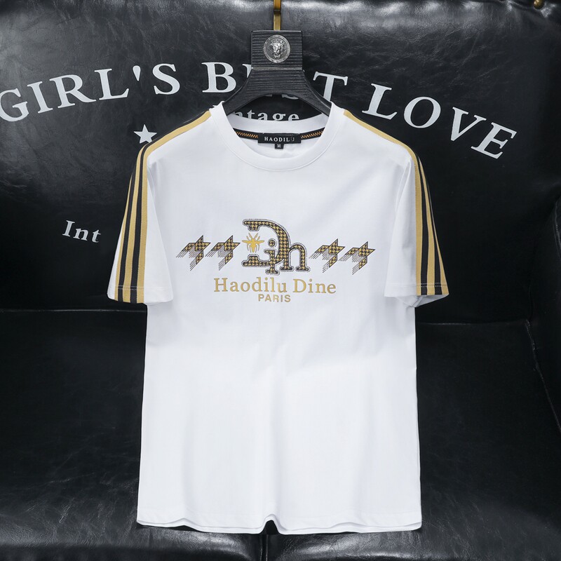 2024夏装新款丝光棉男士短袖t恤百搭高品质欧货8851-P75沙发白,男装T恤,钱塘6009(原3017)