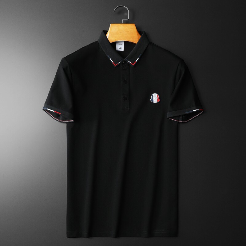 欧货高品质珠地棉2023夏季新款男士短袖POLO衫 23825-P70 黑 平铺图片