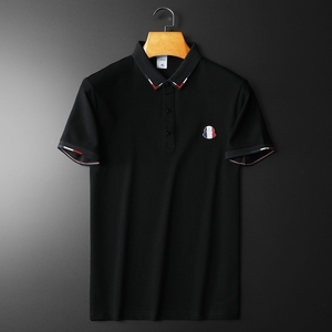 欧货高品质珠地棉2023夏季新款男士短袖POLO衫 23825-P70 黑 平铺图片