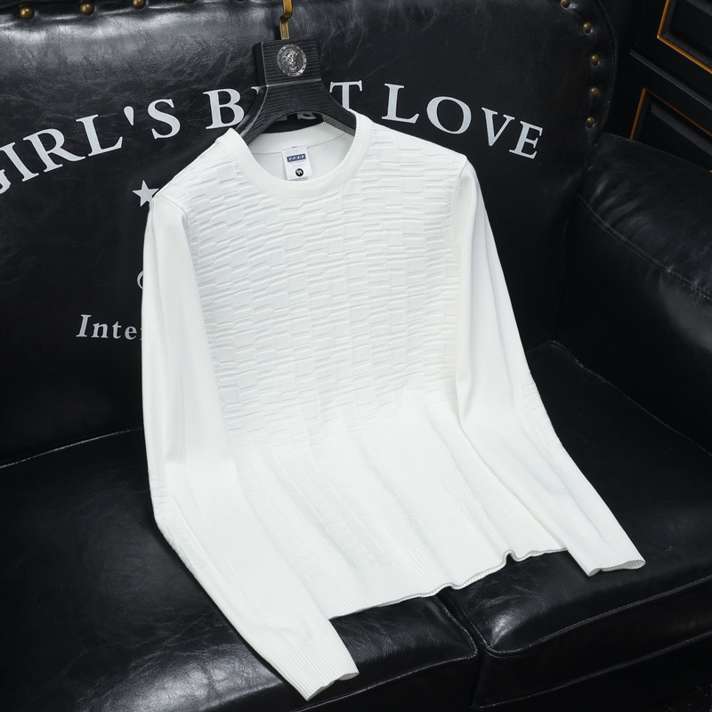 2023秋冬冬季圆领羊毛提花衫针织衫打底QT3017-803-P85沙发白，男装针织衫/毛衣，钱塘6009(原3017)