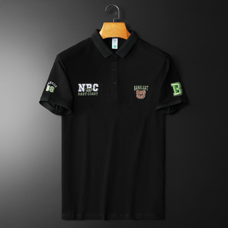 欧货高品质珠地棉2023夏季新款男士短袖POLO衫 9902-P75 黑 平铺图片