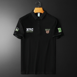 欧货高品质珠地棉2023夏季新款男士短袖POLO衫 9902-P75 黑 平铺图片