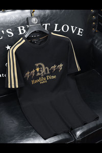 2024夏装新款丝光棉男士短袖t恤百搭高品质欧货 8851-P75沙发黑图片