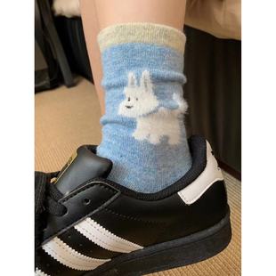 毛绒小狗韩版 ins潮秋冬加厚保暖袜子女小众设计可爱学院风中筒袜