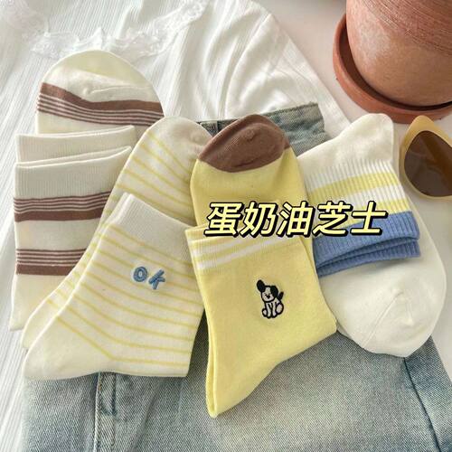 可爱狗狗袜子女中筒袜纯色ins潮