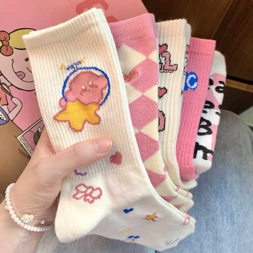 星之卡比粉色ins日系百搭中筒袜