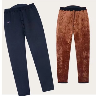 200斤老人带门襟睡裤 爷爷冬季 高腰加肥大码 爸爸外穿棉裤 驼绒男裤