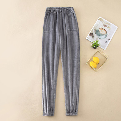 冬季中年爸爸束口睡裤保暖珊瑚绒老人父亲加厚加绒小脚裤舒适大码