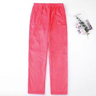 冬季妈妈可外穿睡裤女保暖法兰绒婆婆加厚松紧腰长裤中老年居家裤