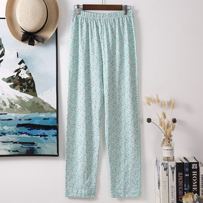婆婆全棉裤子休闲妈妈春秋薄款睡裤女冬中老年纯棉家居裤简约印花