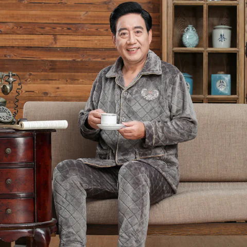 秋冬季睡衣爸爸装法兰绒加厚外套