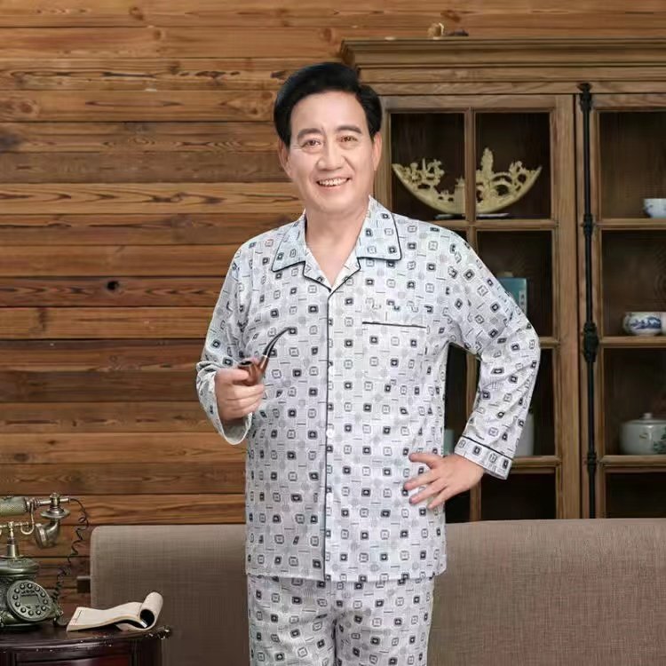 爸爸纯棉秋衣秋裤睡衣男套装中老年休闲运动外穿家居服爷爷开门襟