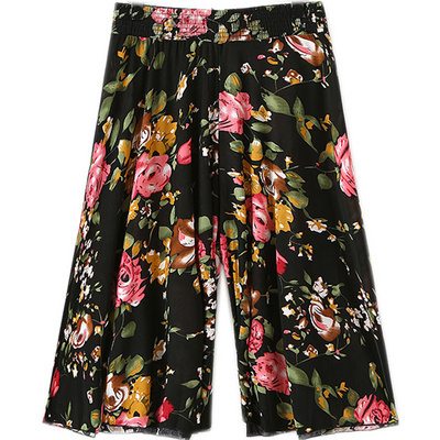 婆婆松紧腰中裤 7080岁妈妈中长款 老年人冰丝阔腿裙裤 裙女夏季 短裤