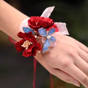 婚礼新娘手腕花2025新款原创高级感布绒红色手环手饰喜庆中式配饰
