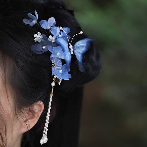 流苏烫花头饰真丝古风