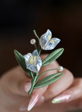 新中式非遗缠花蓝色铃兰花胸针女手工别针配饰胸花旗袍茶服国风
