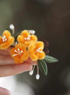 汉服仿绒花手工秋季丸子头古风