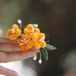 手工仿绒花桂花 夹子头饰发夹古风汉服超仙丸子头 秋季发饰侧边夹