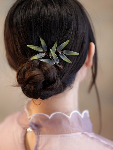 旗袍发饰边夹森系仙美竹叶发夹