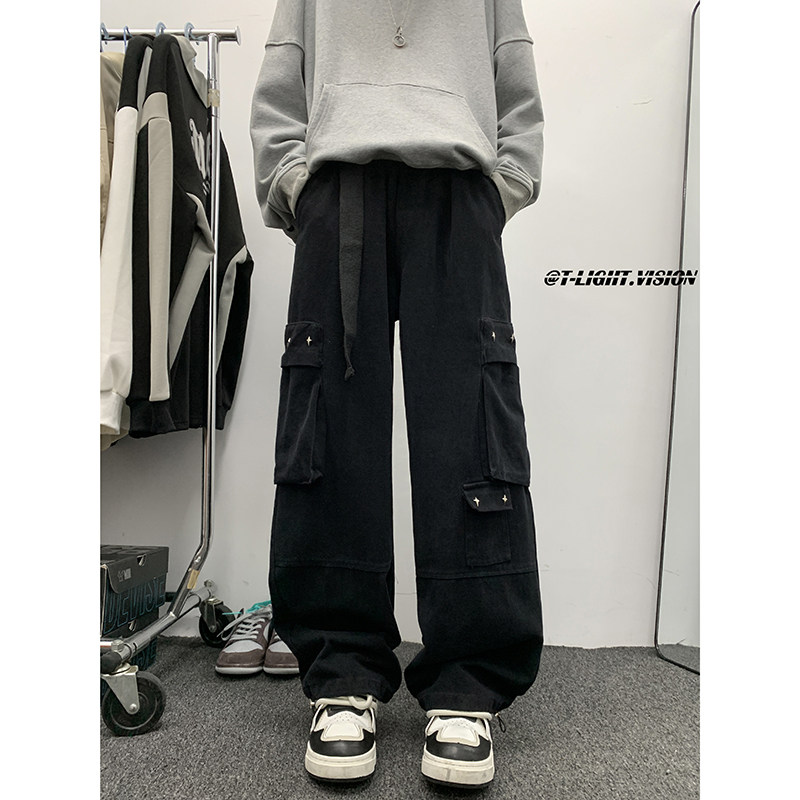 潮牌工装长裤纯色青少年设计男士秋冬新款直筒宽松1401-K103-P50,男装工装外套,星座1401