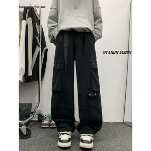 潮牌工装长裤纯色青少年设计男士秋冬新款直筒宽松1401-K103-P50图片