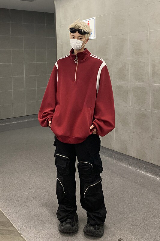 半拉链立领卫衣男季新款撞色设计感小众宽松休闲1401-W3003-P45,男装卫衣,星座1401