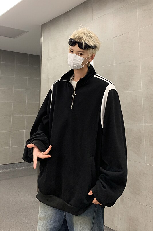 半拉链立领卫衣男季新款撞色设计感小众宽松休闲1401-W3003-P45,男装卫衣,星座1401